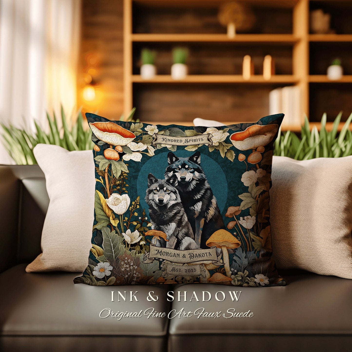 Wolf Lover Gift Custom Wedding Gift | Celestial Decor Custom Dating Anniversary Thoughtful Housewarming Pillow Cottagecore Wolf Couple Gift