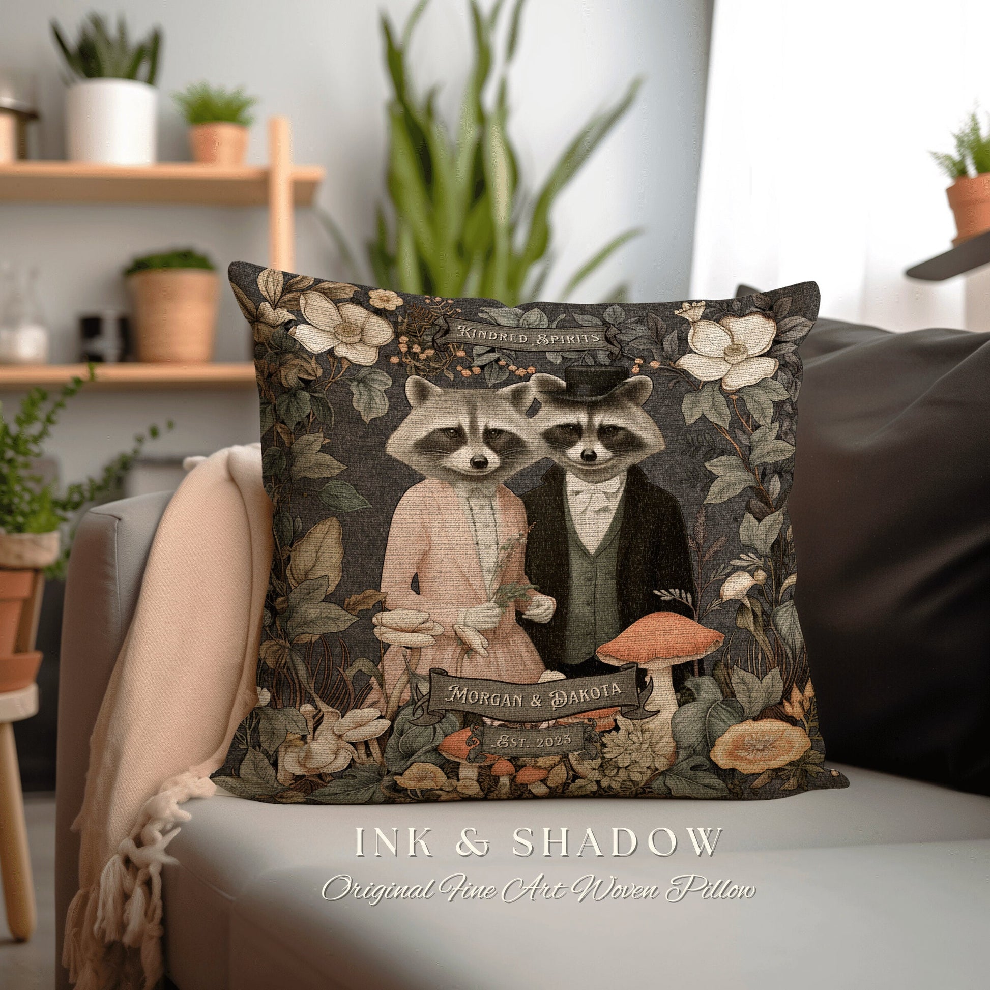 Raccoon Lover Custom Couple Pillow | Woodland Decor Custom Dating Anniversary Meaningful Couple Gift Housewarming Pillow Raccoon Couple Gift