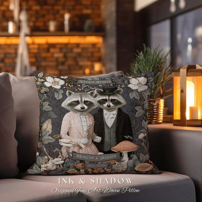 Raccoon Lover Custom Couple Pillow | Woodland Decor Custom Dating Anniversary Meaningful Couple Gift Housewarming Pillow Raccoon Couple Gift