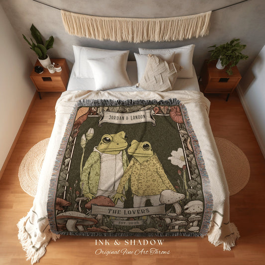 Woodland Cottagecore Throw Blanket | Anniversary Gift Tapestry Woven Throw Vintage Frog & Toad Goblincore Blanket Wedding Gift Personalized