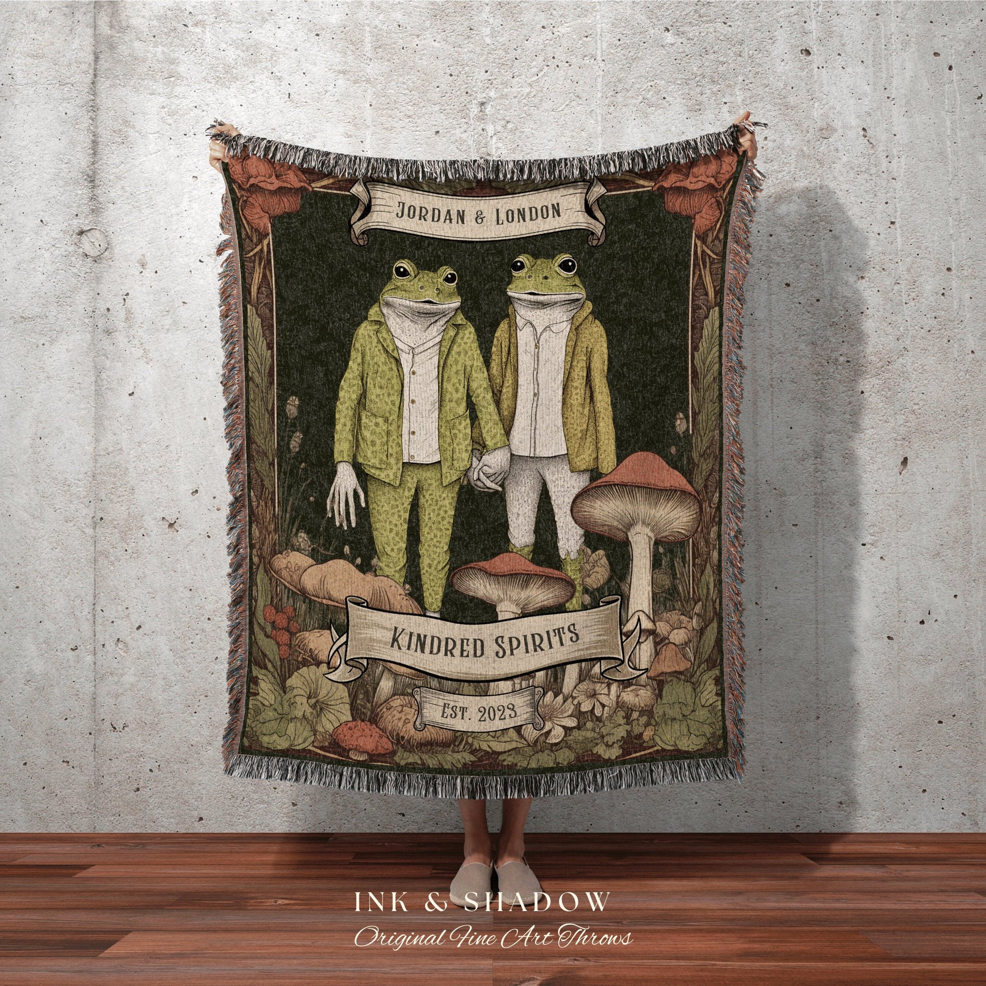 Vintage Frog Aesthetic Blanket | Custom Anniversary Gift Tapestry Woven Throw Vintage Frog & Toad Goblincore Blanket Custom Wedding Gift |