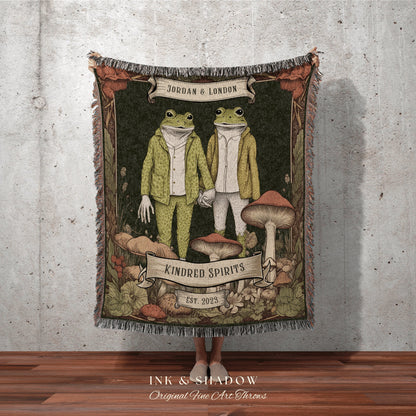 Vintage Frog Aesthetic Blanket | Custom Anniversary Gift Tapestry Woven Throw Vintage Frog & Toad Goblincore Blanket Custom Wedding Gift |