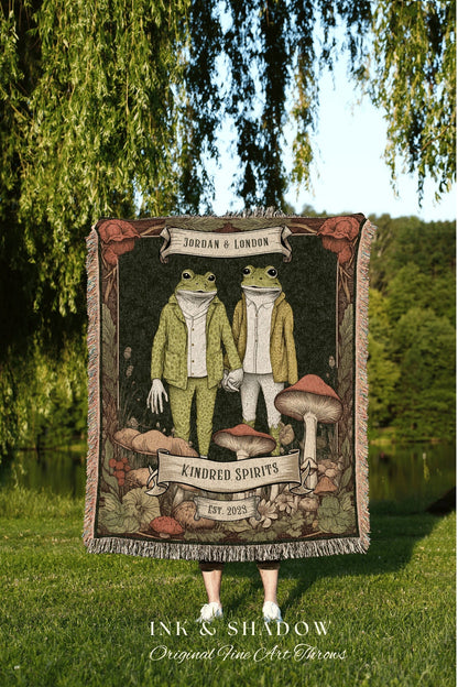 Vintage Frog Aesthetic Blanket | Custom Anniversary Gift Tapestry Woven Throw Vintage Frog & Toad Goblincore Blanket Custom Wedding Gift |