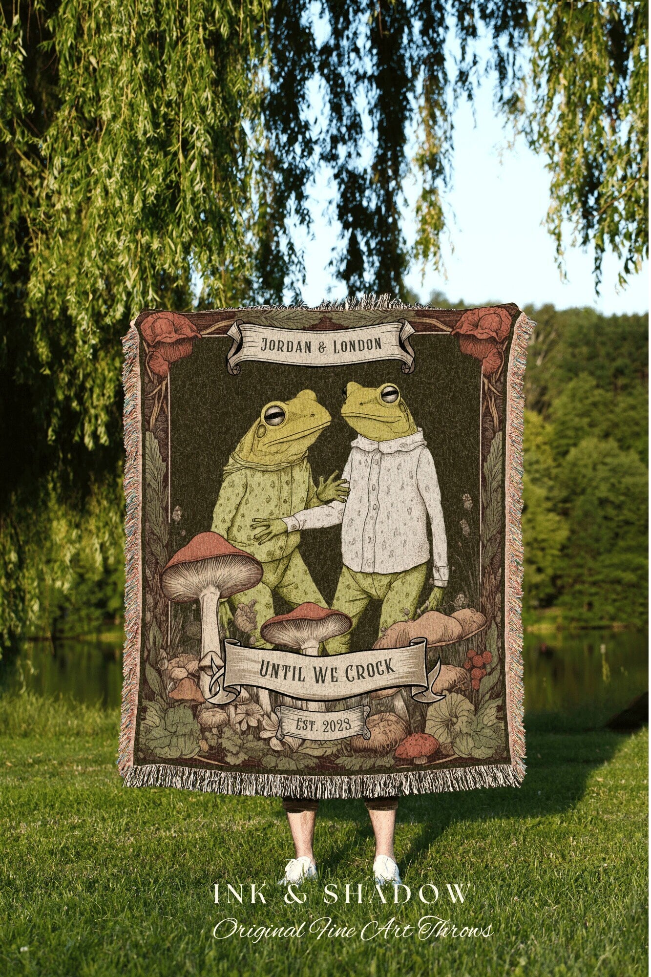 Best Friend Frog Blanket | 'Until we Croak' Funny Tapestry Woven Throw Vintage Frog & Toad BFF Blanket Woodland Custom Bestie Gift Custom |