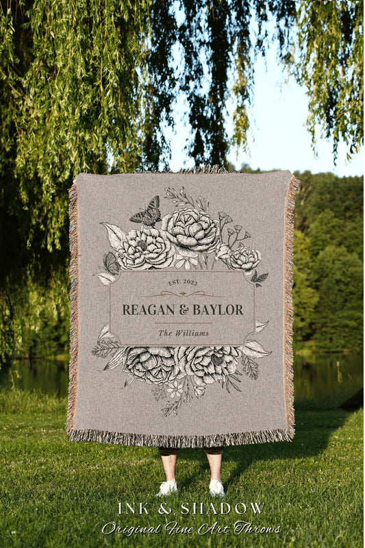 Wedding Blanket Personalized | Woven Tapestry Blanket Personalized Wedding Initials Gift Monogram Custom Anniversary Gift Mr and Mrs Blanket