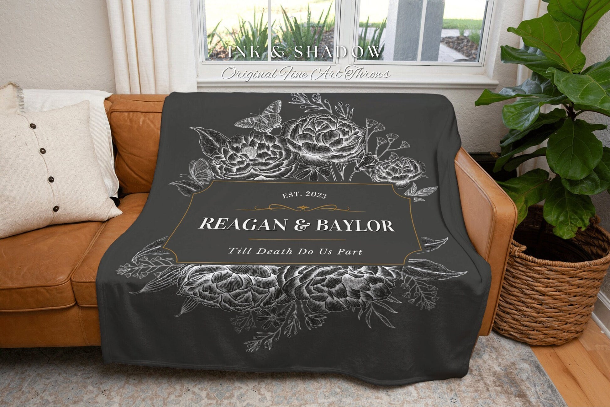 Til Death do us Part Wedding Blanket | His and Hers Custom Blanket Personalized Boho Wedding Gift Monogram Anniversary Mr & Mrs Name Blanket