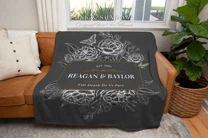 Til Death do us Part Wedding Blanket | His and Hers Custom Blanket Personalized Boho Wedding Gift Monogram Anniversary Mr & Mrs Name Blanket