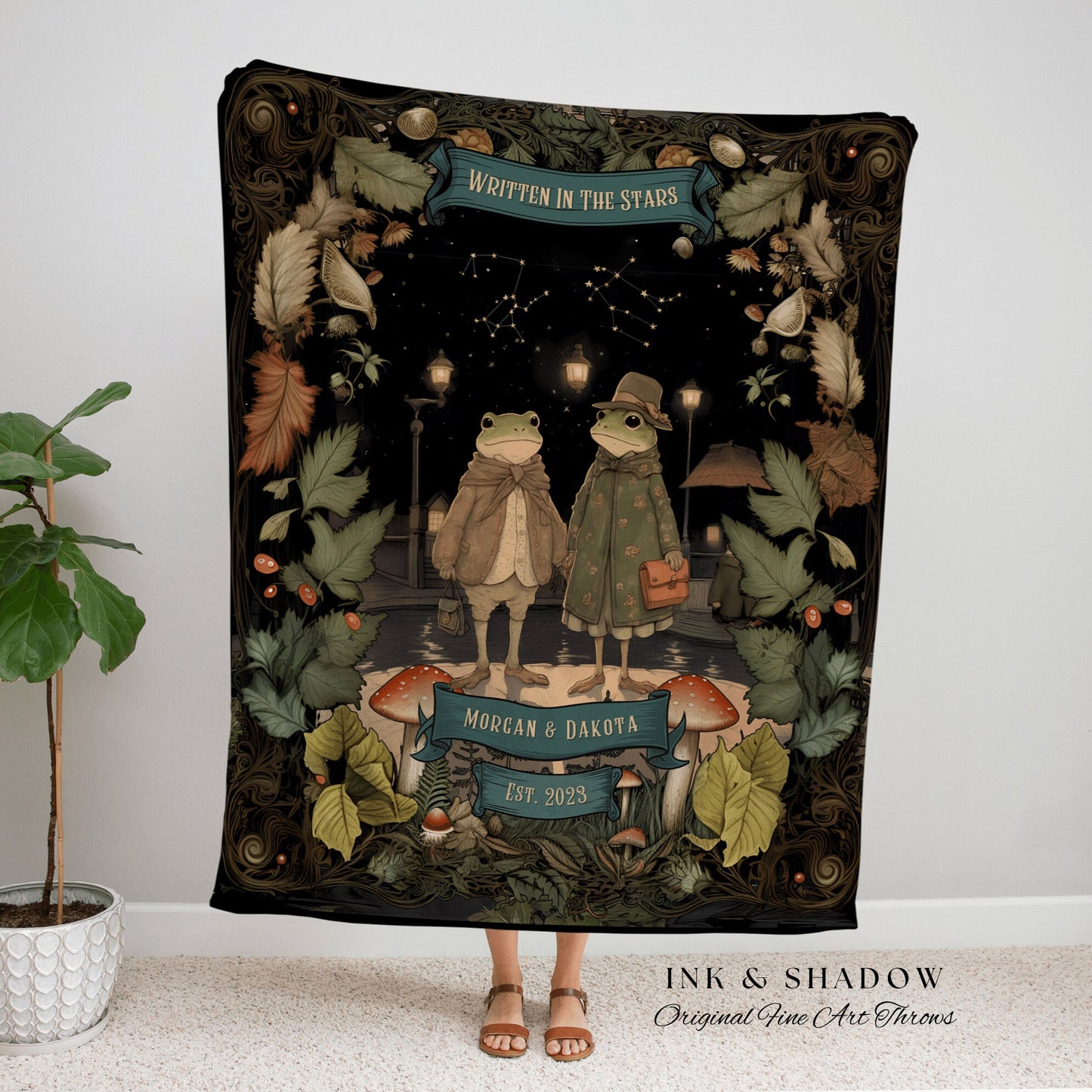 Frog Blanket Custom Couples Gift | Wedding Anniversary Throw Blanket Frog Couple Cottagecore Wedding Astrology Personalized Throw Woodland |