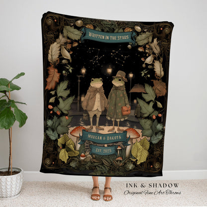 Frog Blanket Custom Couples Gift | Wedding Anniversary Throw Blanket Frog Couple Cottagecore Wedding Astrology Personalized Throw Woodland |