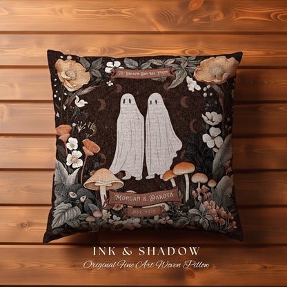 Ghost Couple Woven Pillow Custom | Fairycore Decor Personalized Anniversary Gift Cottagecore Wedding Gifts for Couple Housewarming Gift |