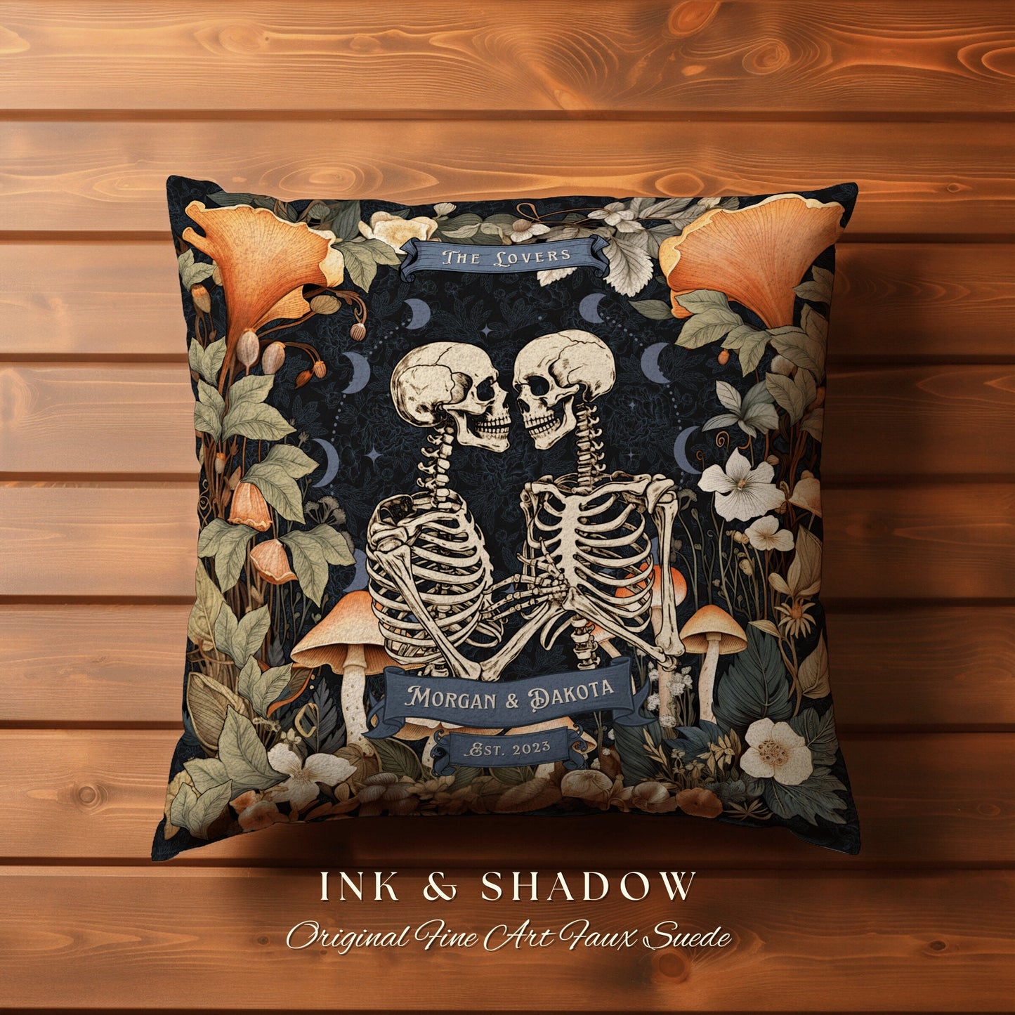 Skeleton Lovers Throw Pillow Woven | Cottagecore Decor Custom Anniversary Meaningful Wedding Gift for Couple Housewarming Unique Couple Gift