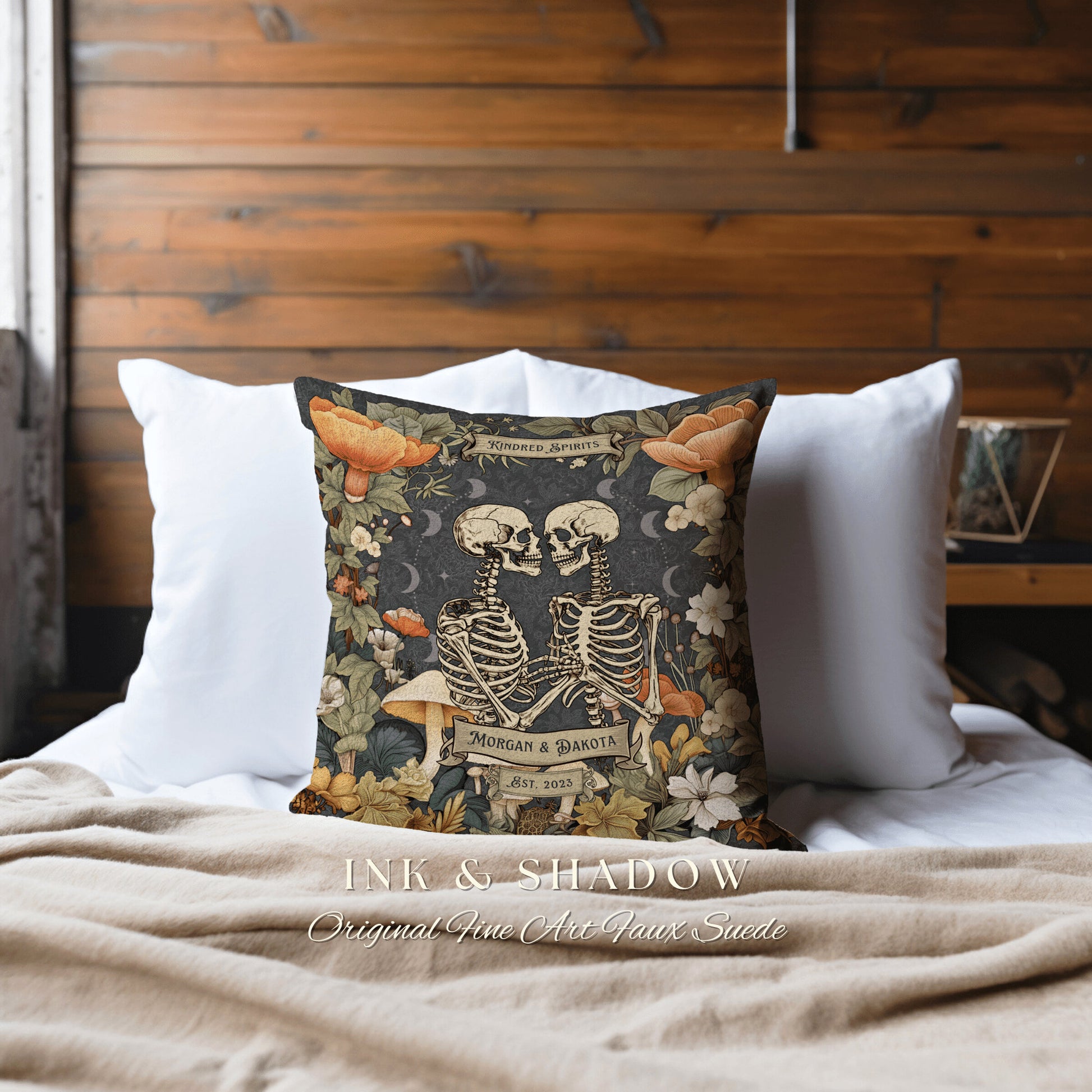 Custom Skeleton Couple Woven Pillow | Cottagecore Decor Custom Anniversary Meaningful Wedding Gift for Couple Housewarming Gift Unique Decor