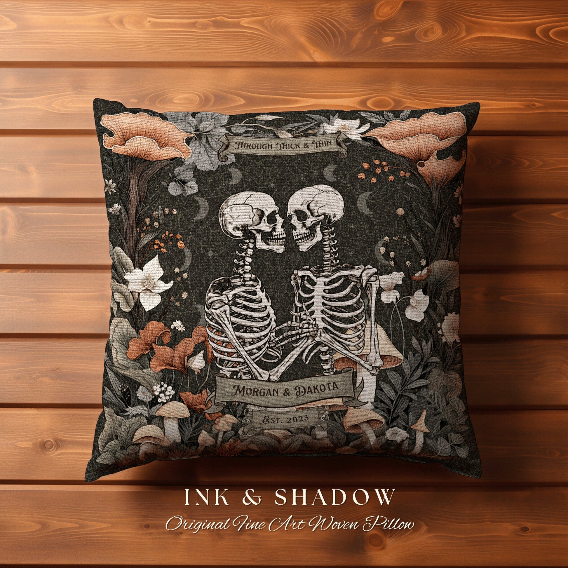 Novelty Engagement Gift Pillow | Cottagecore Decor Custom Anniversary Meaningful Wedding Gift for Couple Housewarming Gift Skeleton Couple |