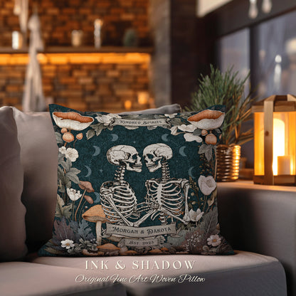 Anniversary Pillow Personalized Gift | Cottagecore Decor Custom Anniversary Meaningful Gift for Couple Housewarming Gift Skeleton Couple |