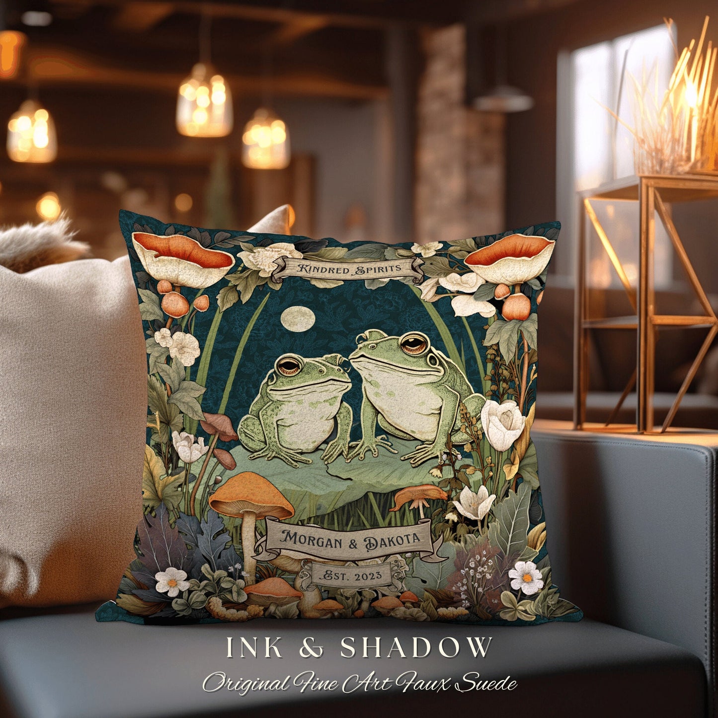 Until we Croak Frog Couple Custom | Woodland Wedding Personalized Woven Throw Pillow Frog & Toad Pillow Decor Goblincore Custom Anniversary