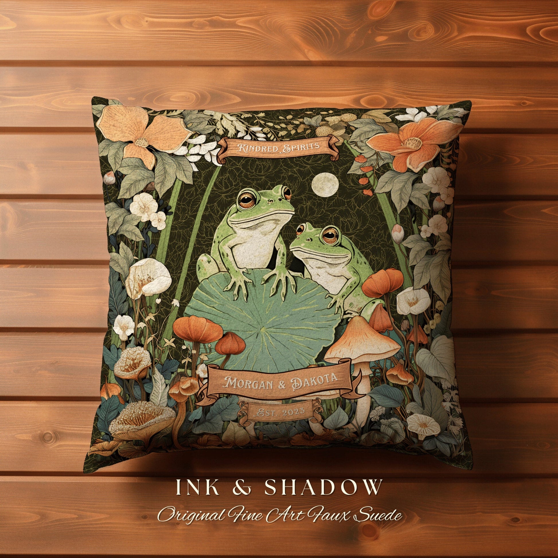 Frog Lover Decor Pillow Custom | Woodland Wedding Personalized Woven Throw Pillow Vintage Frog & Toad Pillow Goblincore Custom Anniversary |