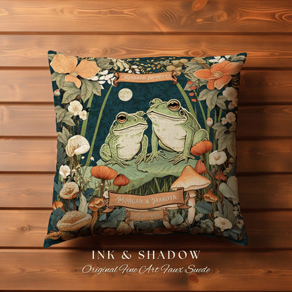 Custom Frog Couple Pillow | Woodland Wedding Gift Personalized Woven Throw Pillow Vintage Frog & Toad Blanket Goblincore Custom Anniversary