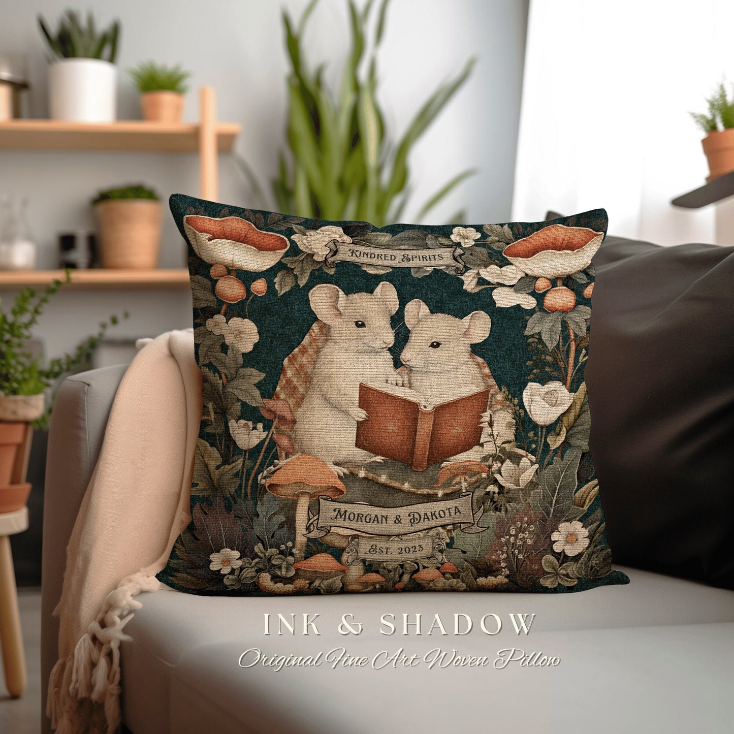 Best Friend Gift 'Kindred Spirits' Pillow | Woodland Decor Custom Dating Anniversary Meaningful Gift for Couple Housewarming Gift Book Lover