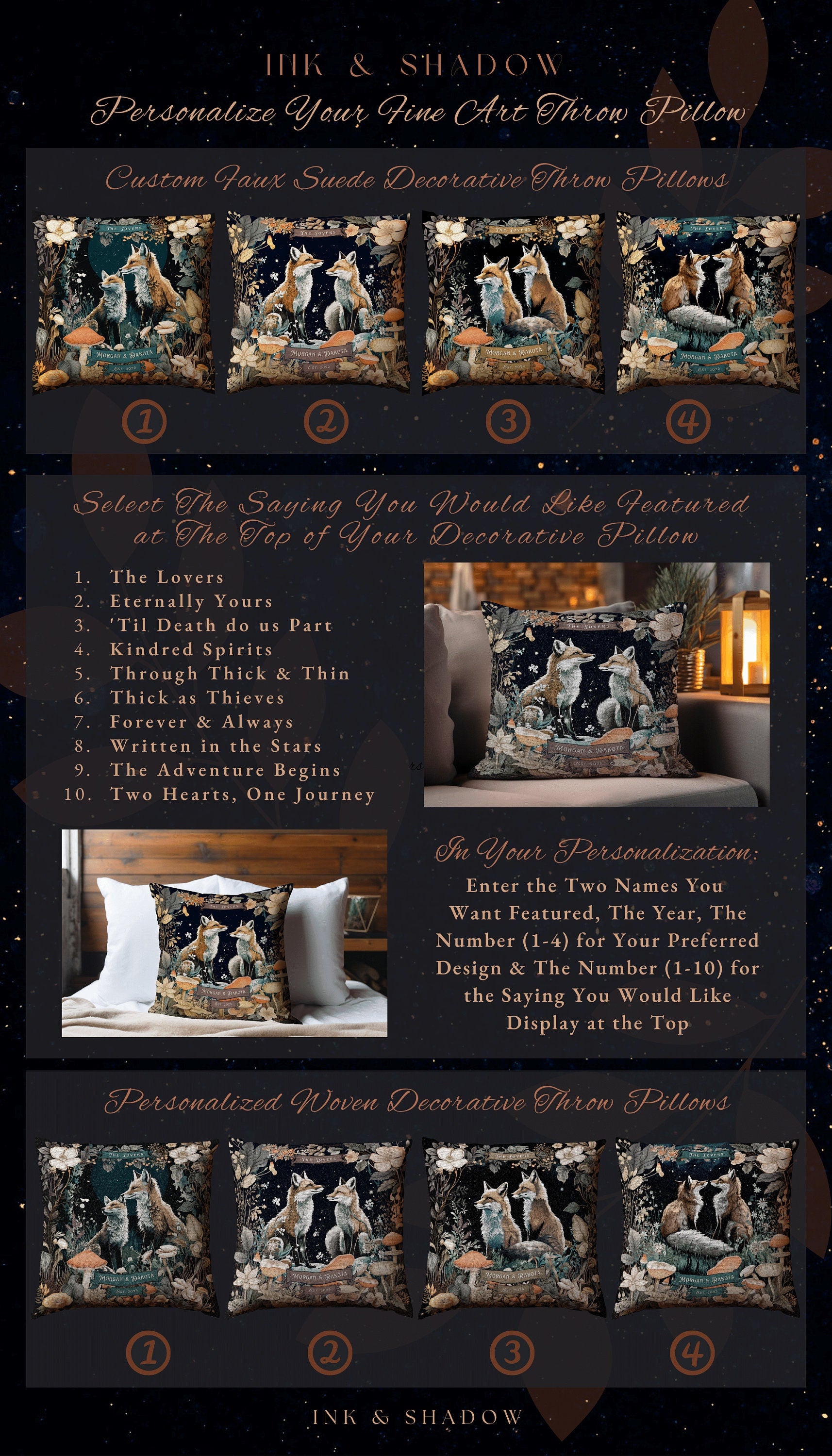 Magic Woodland Decor Personalized | Woodland Decor Custom Dating Anniversary Meaningful Gift Housewarming Pillow Cottagecore Fox Couple Gift