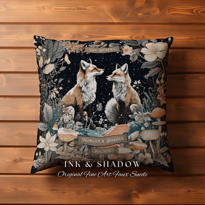 Celestial Woodland Fox Pillow Custom | Woodland Decor Custom Dating Anniversary Meaningful Gift Housewarming Pillow Cottagecore Fox Couple |