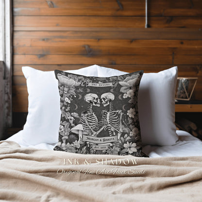 Celestial Decor Custom Woven Pillow | Gothic Decor Custom Anniversary Meaningful Gift for Couple Housewarming Gift Skeleton Lovers Tarot |