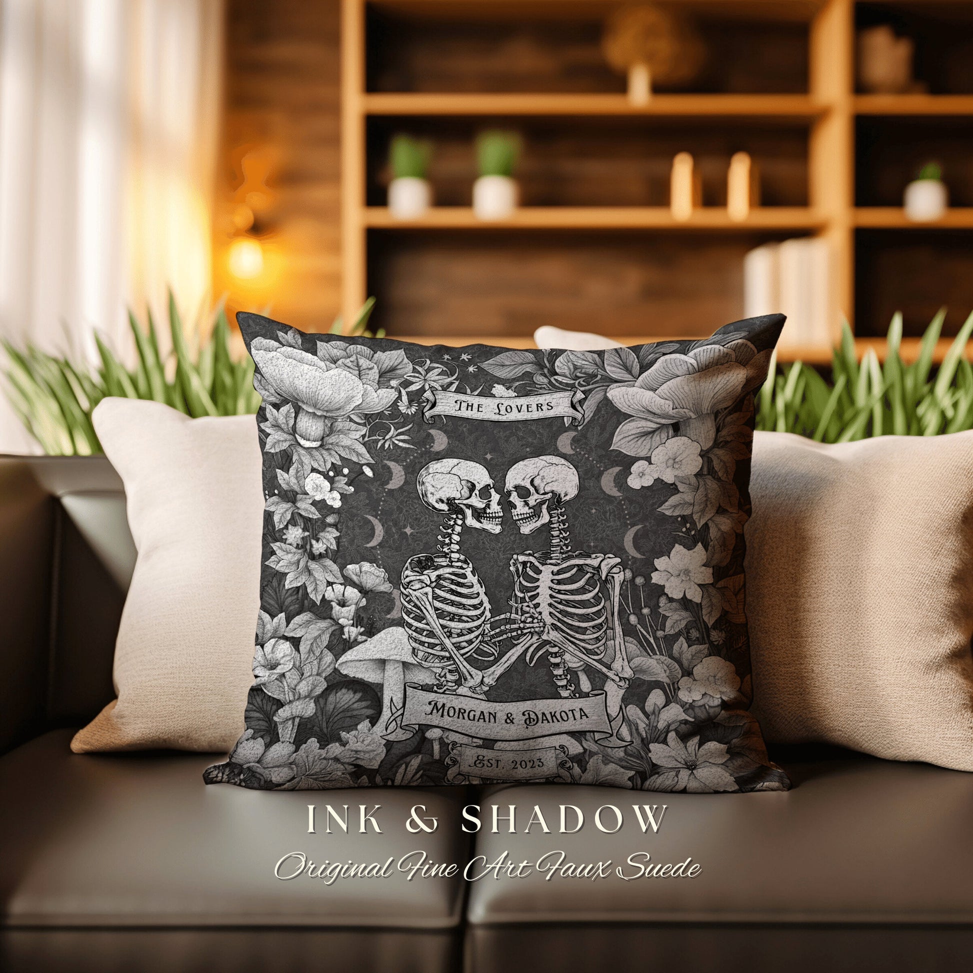 Celestial Decor Custom Woven Pillow | Gothic Decor Custom Anniversary Meaningful Gift for Couple Housewarming Gift Skeleton Lovers Tarot |