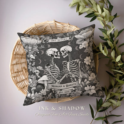 Celestial Decor Custom Woven Pillow | Gothic Decor Custom Anniversary Meaningful Gift for Couple Housewarming Gift Skeleton Lovers Tarot |