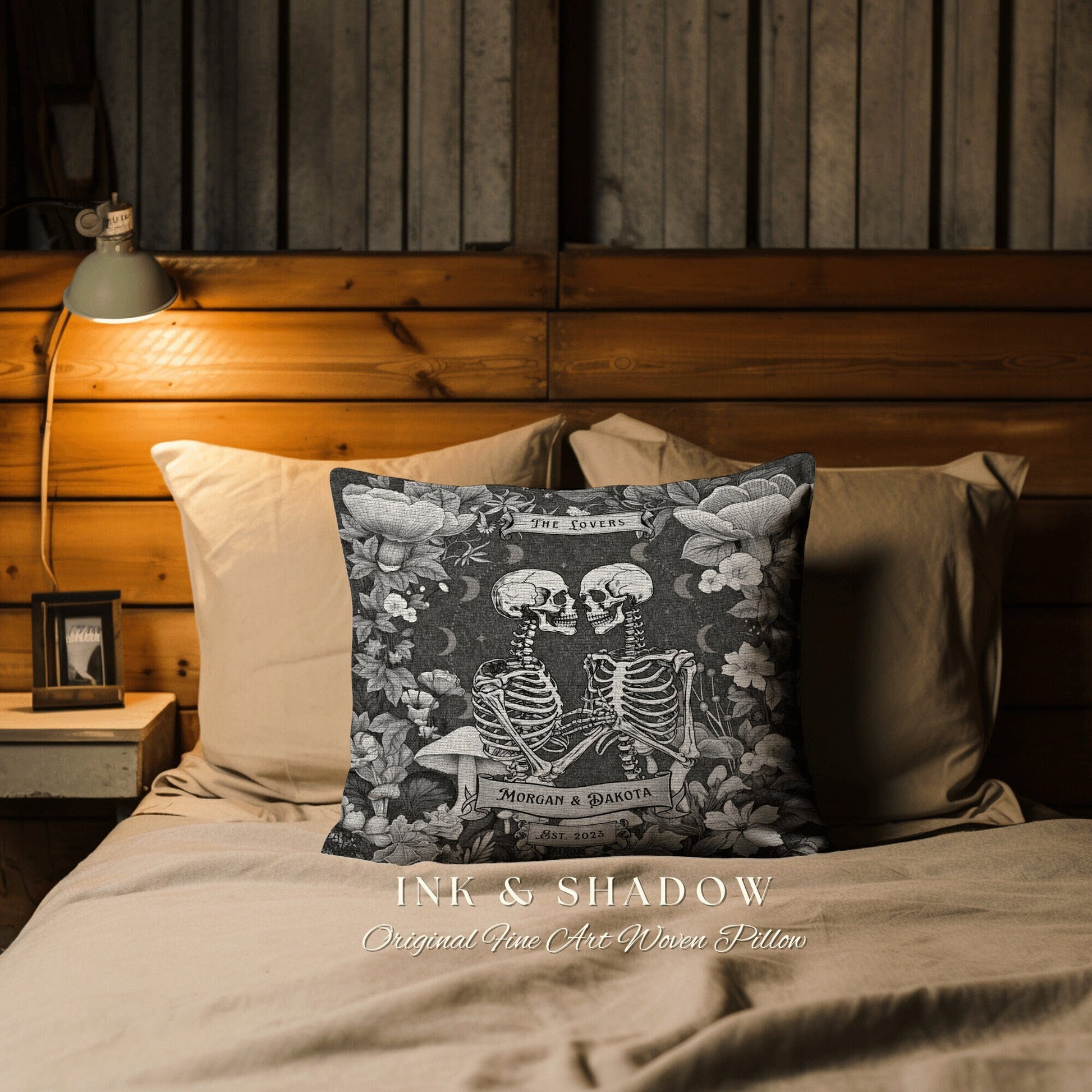 Celestial Decor Custom Woven Pillow | Gothic Decor Custom Anniversary Meaningful Gift for Couple Housewarming Gift Skeleton Lovers Tarot |