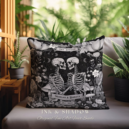 Custom Name Skeleton Pillow | Gothic Decor Custom Anniversary Meaningful Gift for Couple Housewarming Gift Skeleton Lovers Tarot Couple Gift