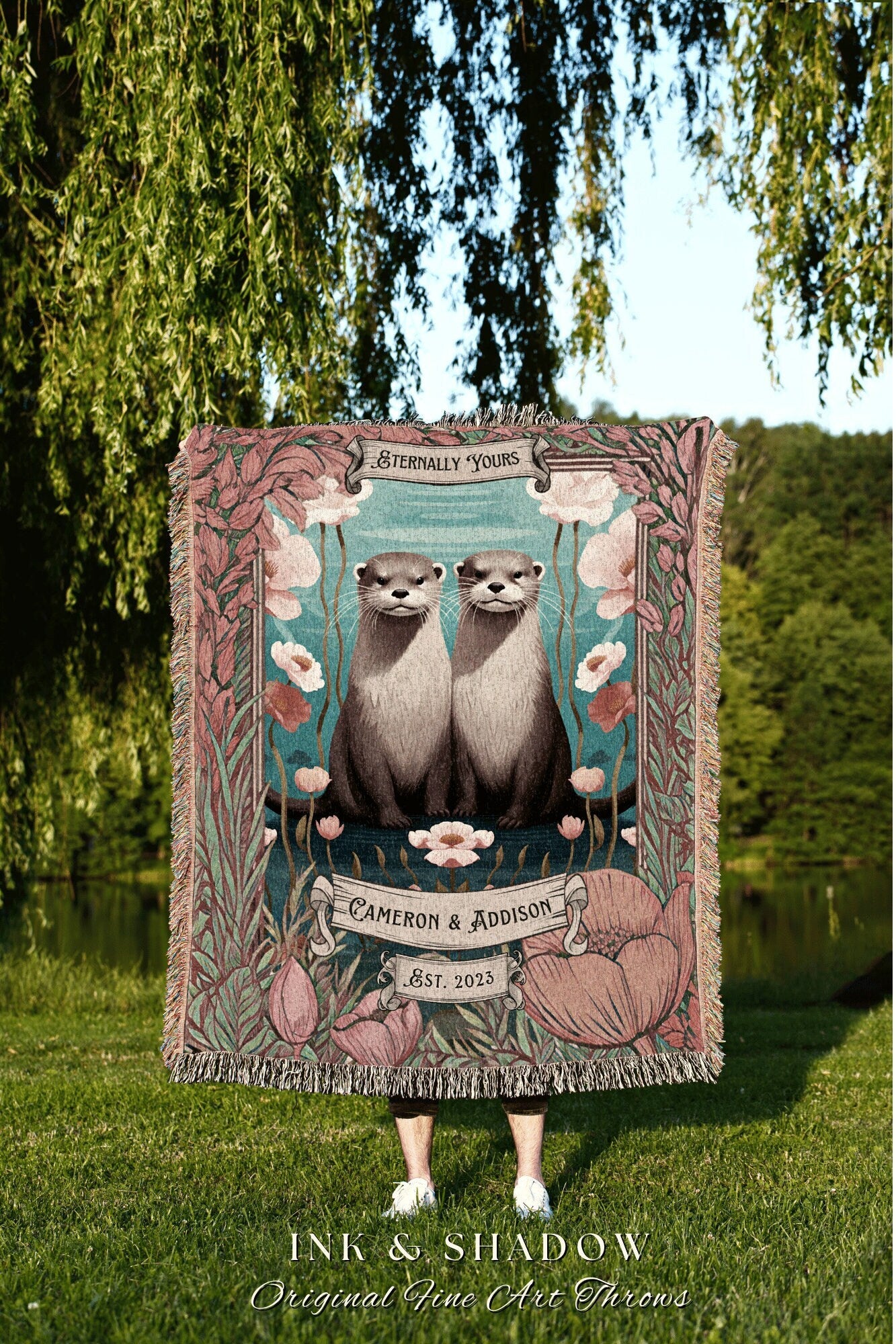 Personalized Cotton Anniversary Gift Custom Otter Bestie Present Blanket Cute Otter Couple Blanket Unique Gift for Her 2nd Anniversary Gift