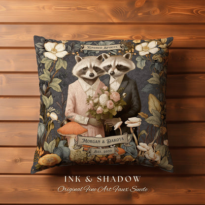 Raccoon Couple Pillow Custom Gift | Woodland Decor Custom Dating Anniversary Meaningful Couple Gift Housewarming Pillow Woven Custom Couple