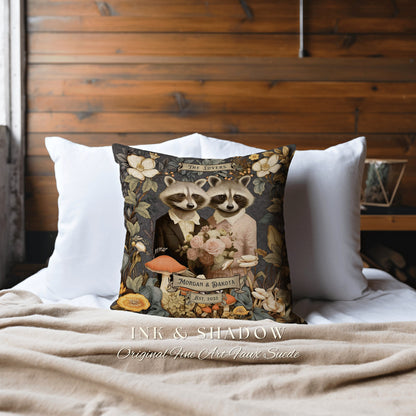 Anniversary Custom Couple Pillow | Cottagecore Decor Custom Dating Anniversary Meaningful Couple Gift Housewarming Pillow Raccoon Couple |