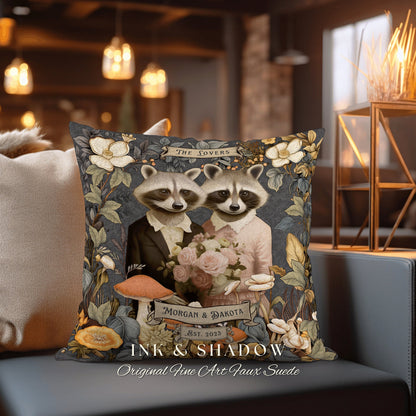 Anniversary Custom Couple Pillow | Cottagecore Decor Custom Dating Anniversary Meaningful Couple Gift Housewarming Pillow Raccoon Couple |