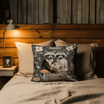 Anniversary Custom Couple Pillow | Cottagecore Decor Custom Dating Anniversary Meaningful Couple Gift Housewarming Pillow Raccoon Couple |