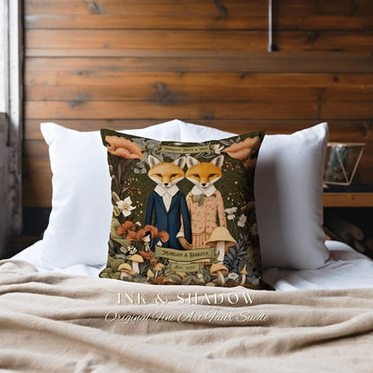 Decorative Throw Pillow Personalized | Woodland Decor Custom Dating Anniversary Meaningful Gift Housewarming Pillow Cottagecore Fox Couple |