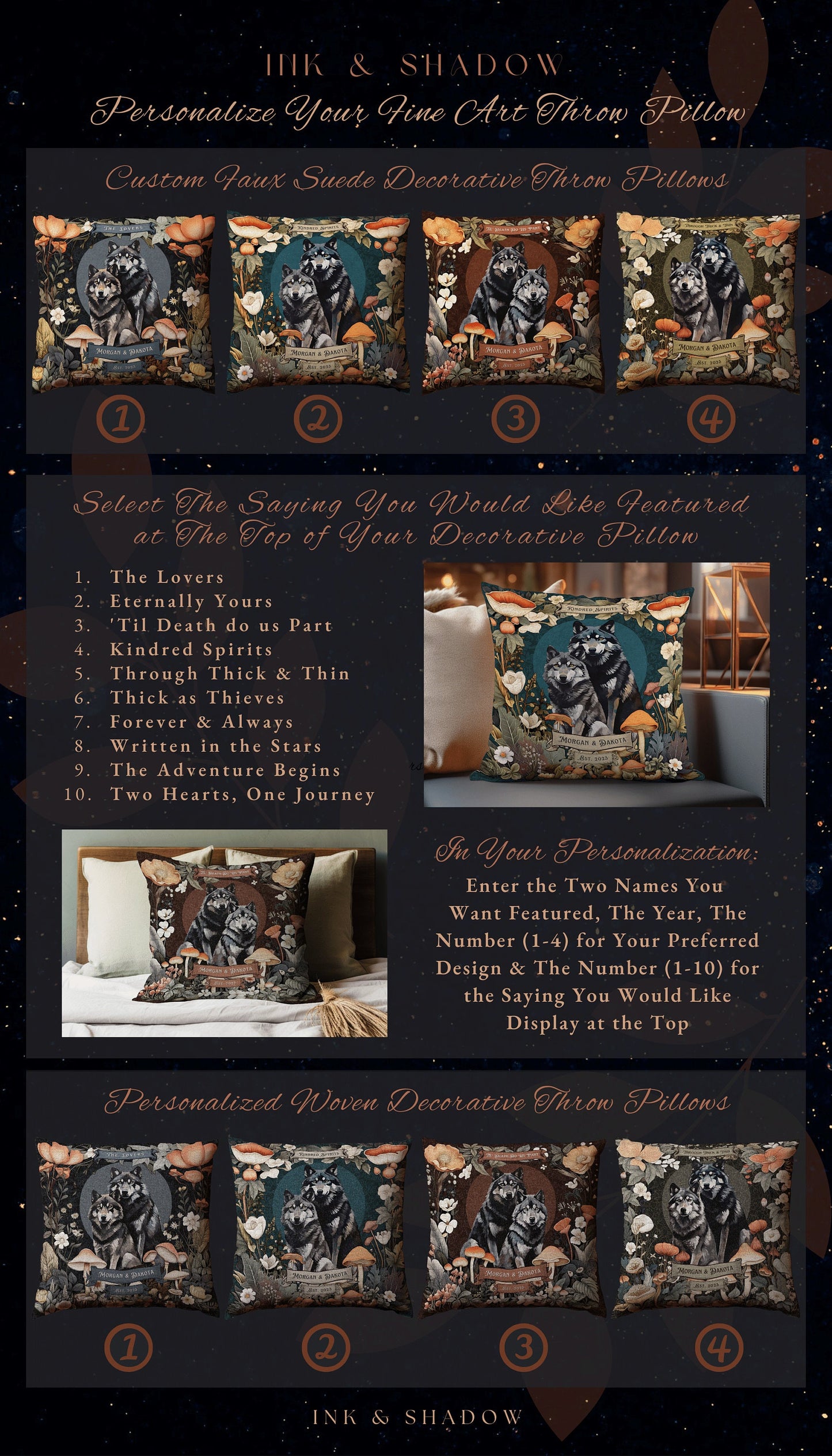 Wolf Lover Gift Custom Wedding Gift | Celestial Decor Custom Dating Anniversary Thoughtful Housewarming Pillow Cottagecore Wolf Couple Gift