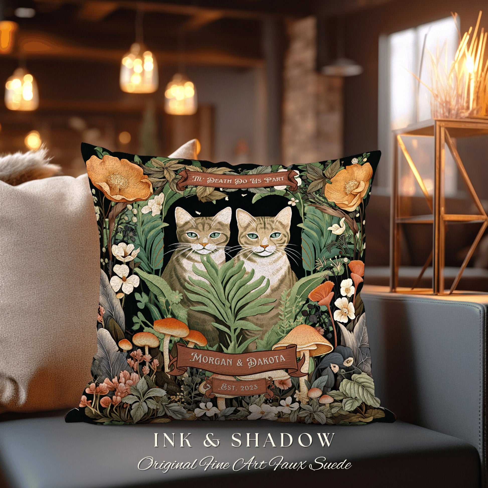 Woven Cat Pillow Personalized | Woven Throw Pillow Personalized Couple Gift Dating Anniversary Custom Last Name Gift Cat Lovers Throw Pillow