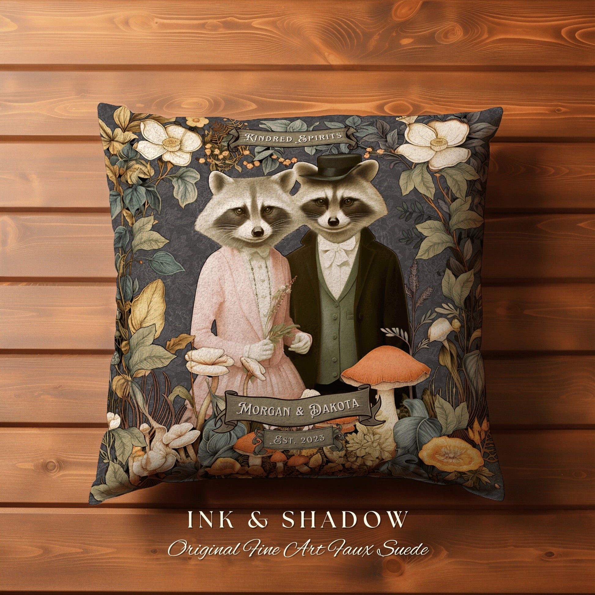 Raccoon Lover Custom Couple Pillow | Woodland Decor Custom Dating Anniversary Meaningful Couple Gift Housewarming Pillow Raccoon Couple Gift