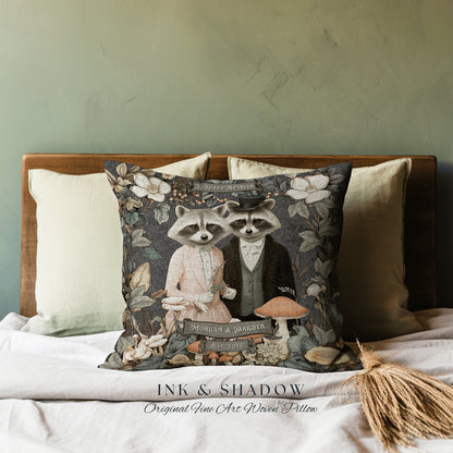 Raccoon Lover Custom Couple Pillow | Woodland Decor Custom Dating Anniversary Meaningful Couple Gift Housewarming Pillow Raccoon Couple Gift