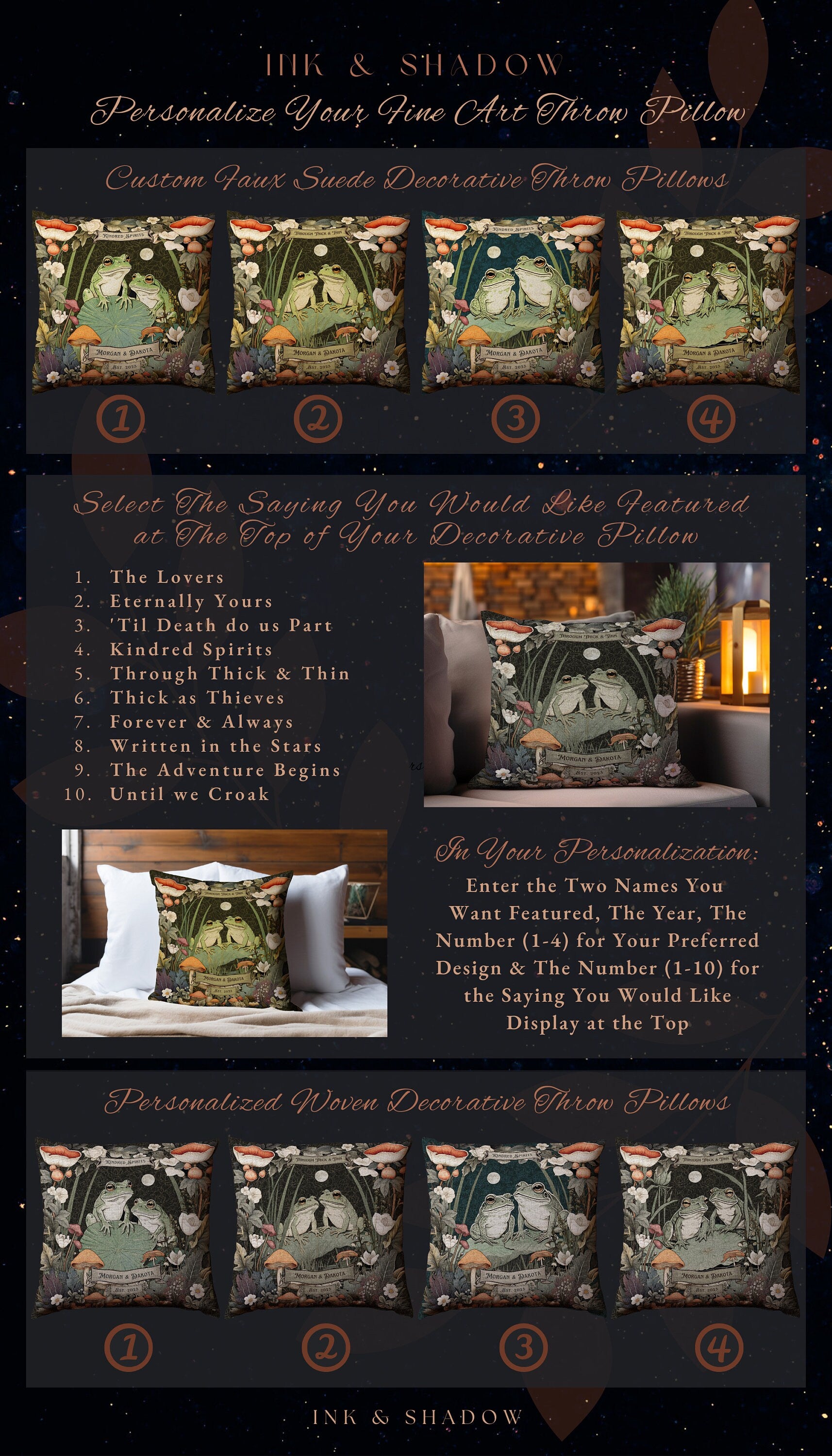 Toad Couple Cottagecore Decor Gift | Woodland Wedding Personalized Woven Throw Pillow Frog & Toad Pillow Decor Goblincore Custom Anniversary