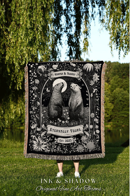 Eternally Yours Custom Woven Throw | Personalized I Love You Custom Name Gift Romantic Valentine His & Hers Blanket Capybara Tapestry Woven