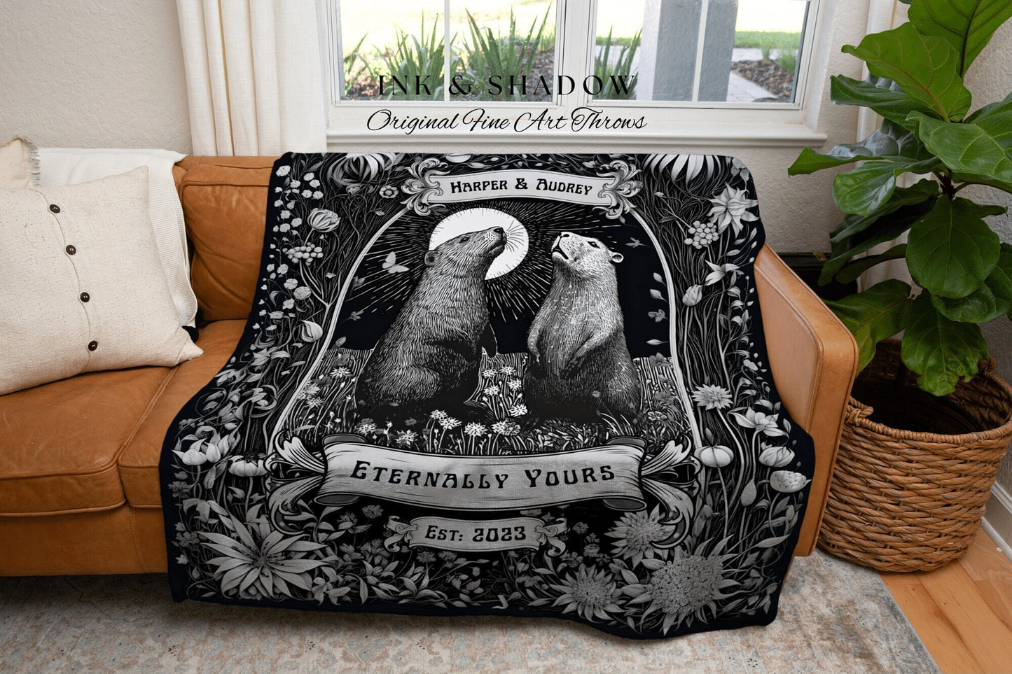 Eternally Yours Custom Woven Throw | Personalized I Love You Custom Name Gift Romantic Valentine His & Hers Blanket Capybara Tapestry Woven