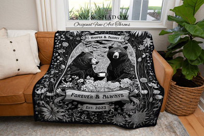 Woodland Wedding Couples Blanket | Anniversary Custom Bear Couple Woven Throw Cute Bear Blanket Outdoorsy Couple Anniversary Gift Custom |