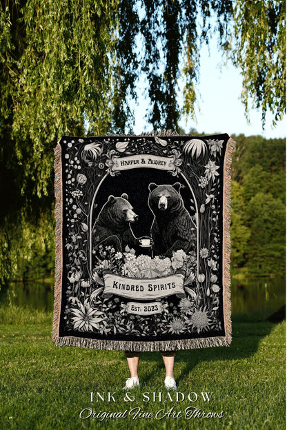 Kindred Spirits Custom Name Blanket | Anniversary Custom Bear Couple Woven Throw Cute Bear Blanket Outdoorsy Couple Anniversary Gift Custom