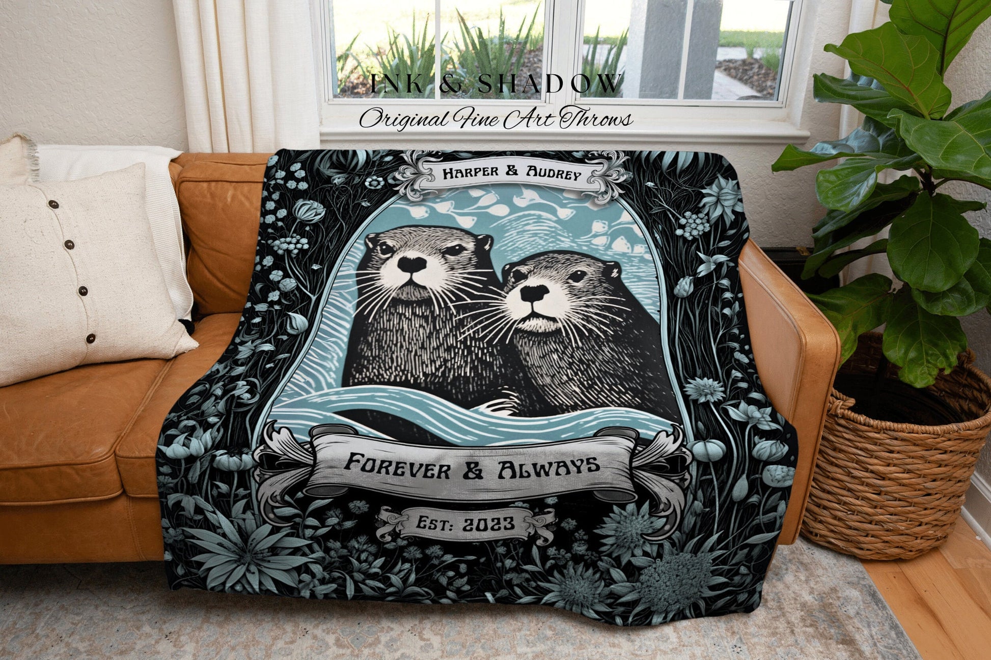 Otterly in Love Couples Blanket Woven | Name Tapestry Personalized Anniversary Gift Cotton Anniversary Blanket 'You're my Otter Half' Throw