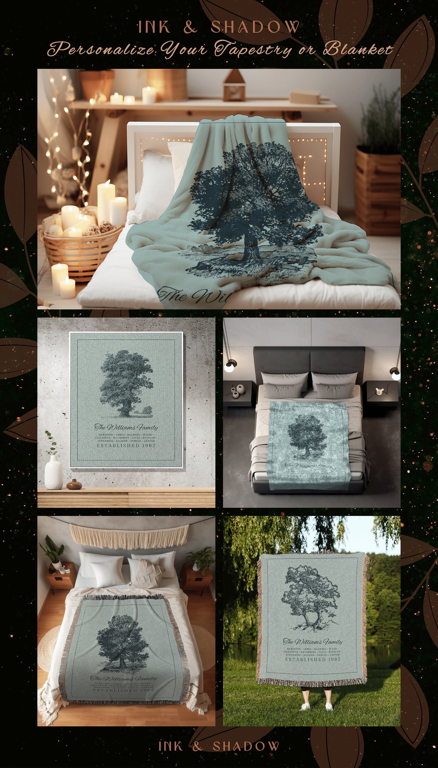 Custom Family Tree Blanket Woven Tapestry | Family Tree Wall Art Blanket Custom Family Gift | Sentimental Gift for Grandmother Personalized