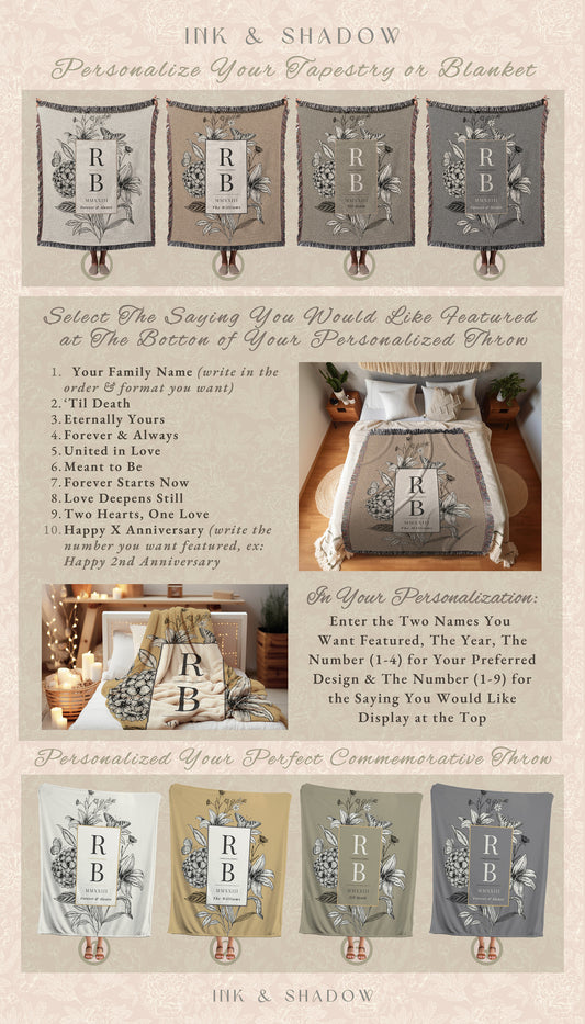Initials Blanket Cotton Anniversary | Woven Tapestry Blanket Personalized Wedding Initials Gift Monogram Custom Anniversary Gift Mr and Mrs
