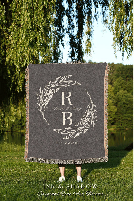 Cottagecore Wedding Blanket Woven | His and Hers Custom Blanket Personalized Boho Wedding Gift Monogram Anniversary Mr & Mrs Name Blanket |