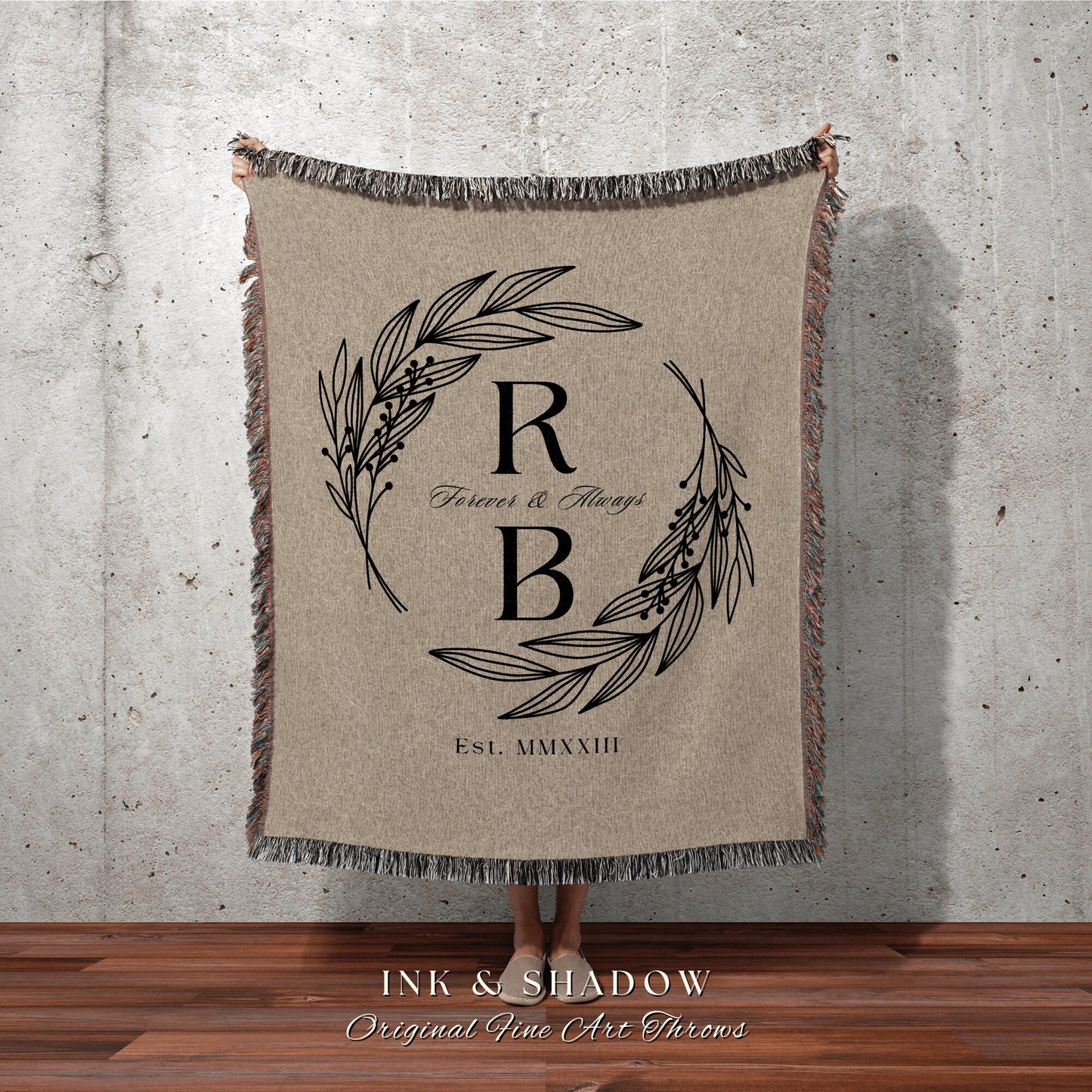 Custom Couples Monogram Blanket | His and Hers Custom Blanket Personalized Wedding Initial Gift Monogram Anniversary Mr & Mrs Blanket Woven