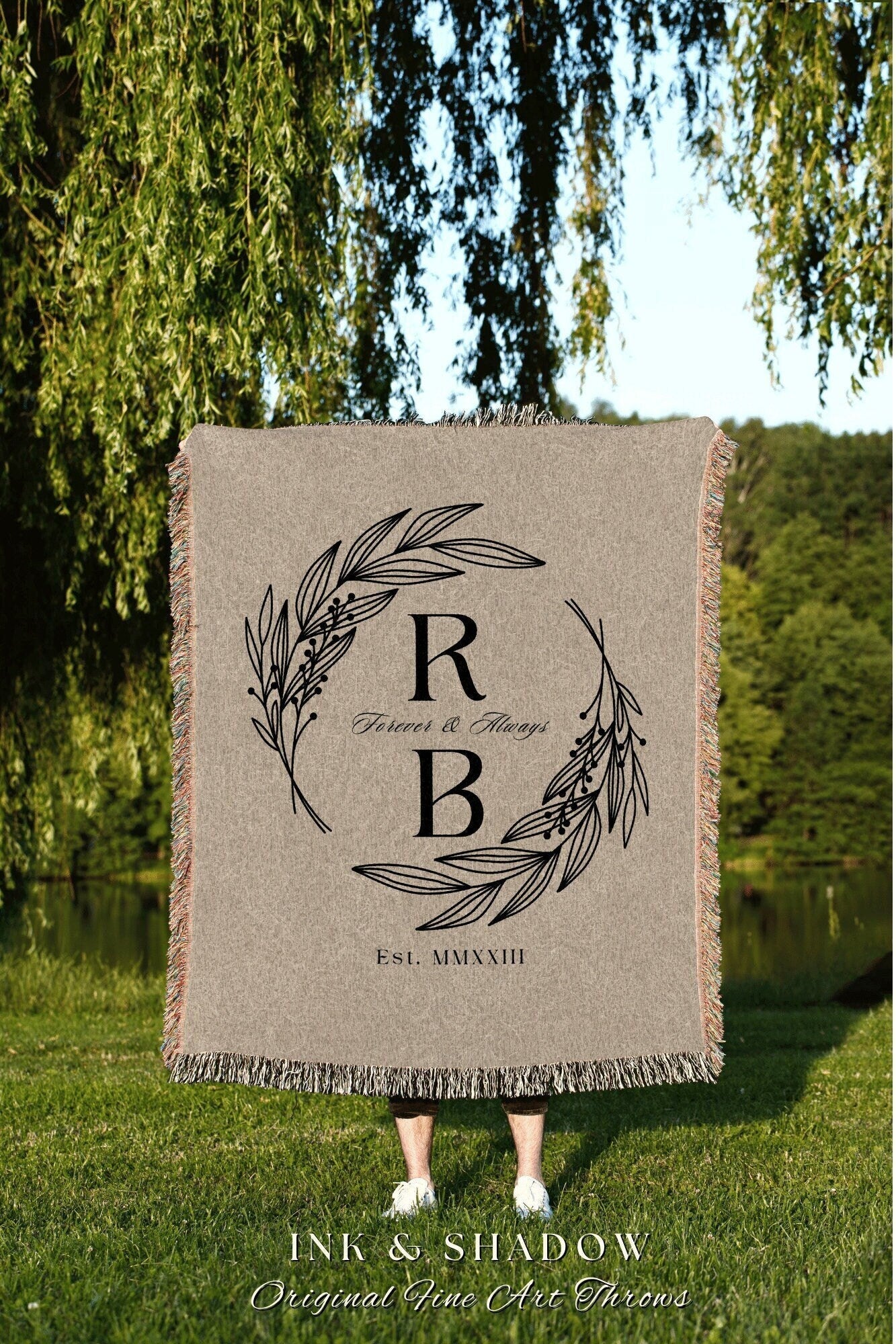 Custom Couples Monogram Blanket | His and Hers Custom Blanket Personalized Wedding Initial Gift Monogram Anniversary Mr & Mrs Blanket Woven